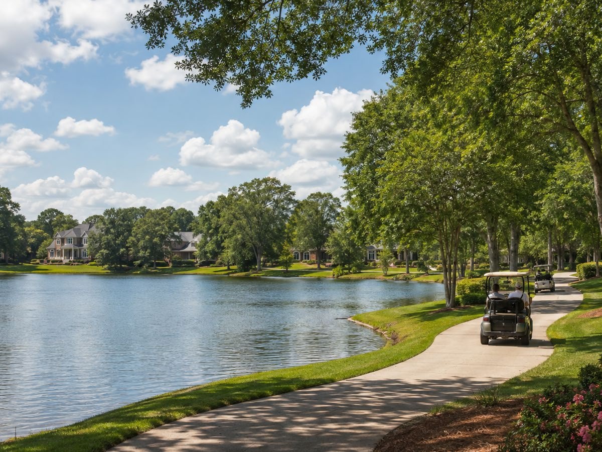 Multi-use golf cart path along a lake in Peachtree City