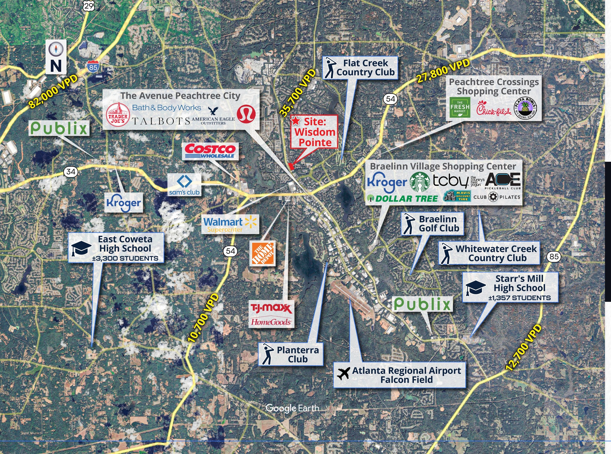Regional market aerial showing Wisdom Pointe Village relative to Atlanta, Hartsfield-Jackson International Airport and major employers